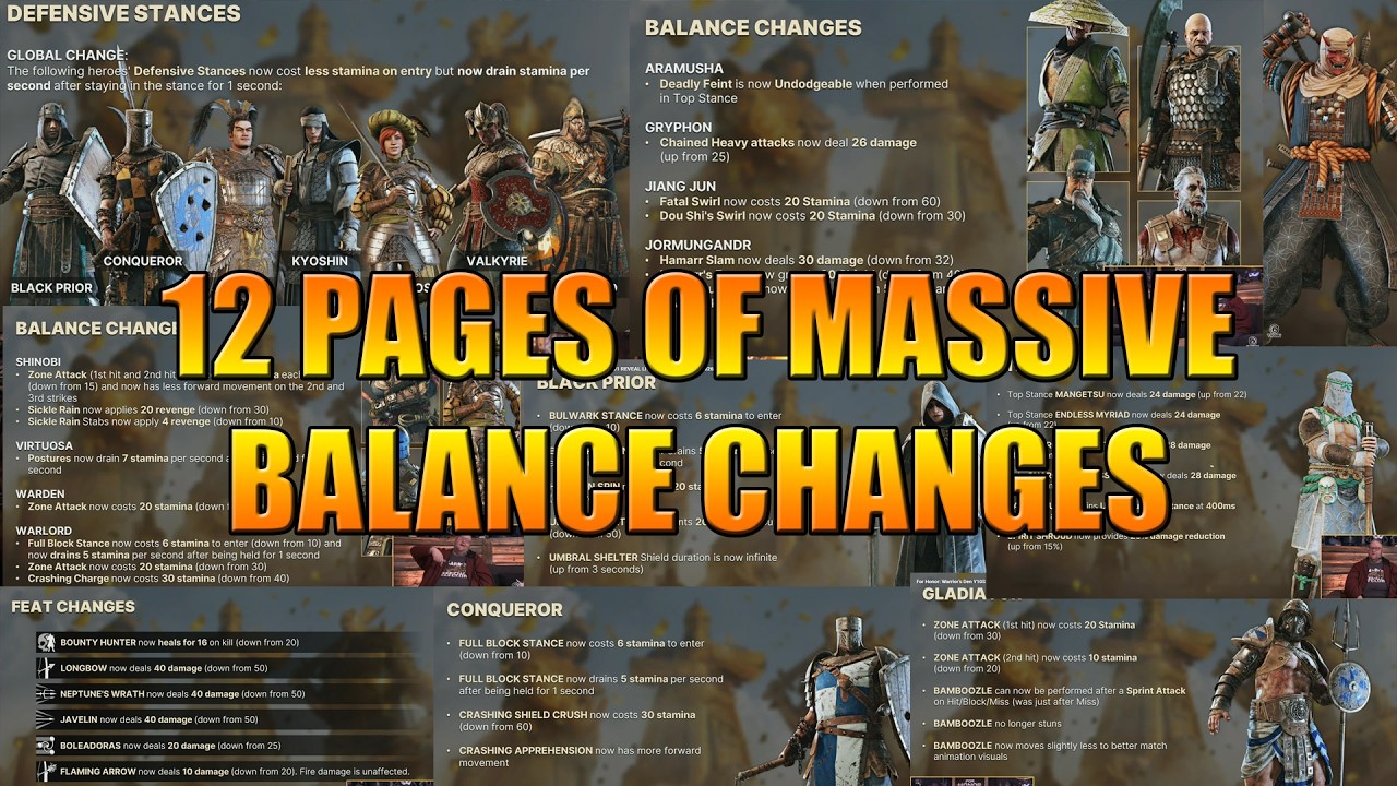 12 PAGES OF  BALANCE CHANGES - MASSIVE UPDATE | For Honor