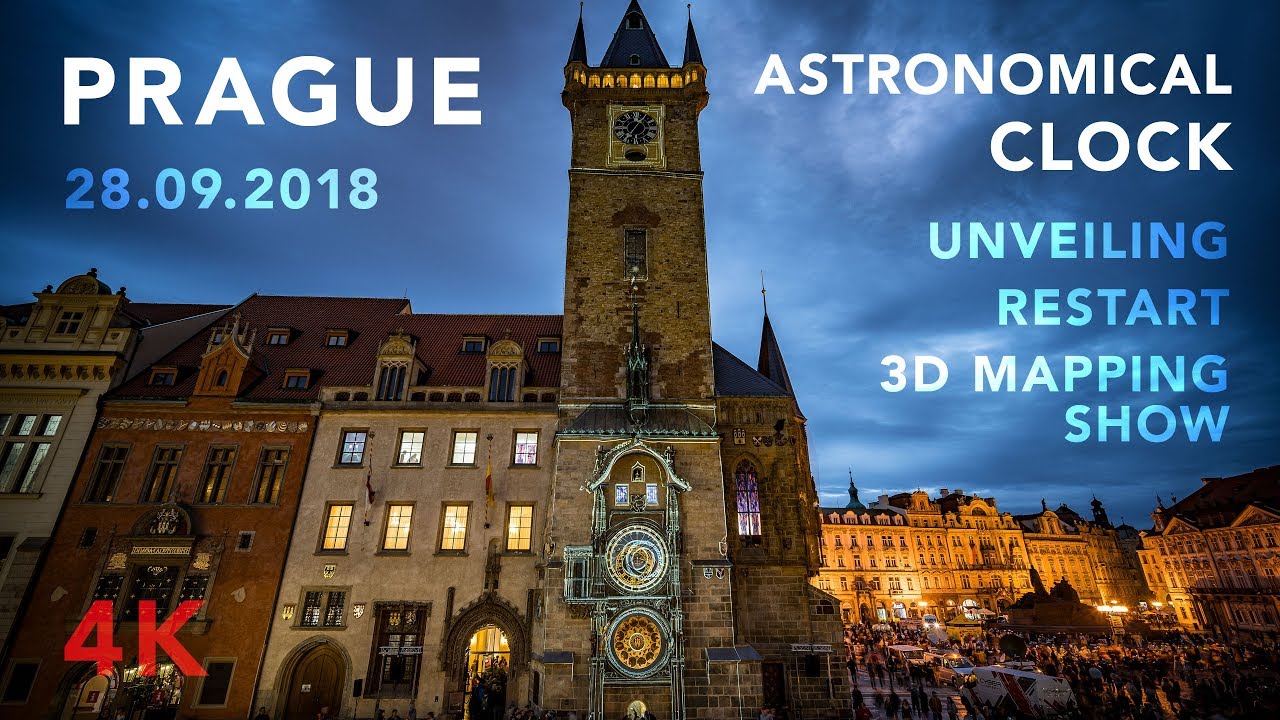 Prague Astronomical Clock 28.09.18 Unveiling + Restart + 3D mapping video show - FULL in 4K