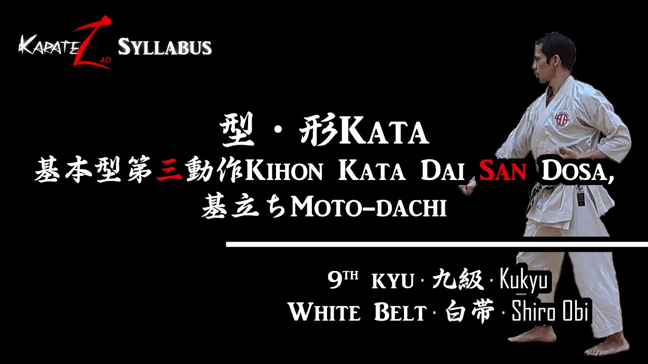 9th Kyu, 型・形 Kata, 基本型 第三動作 Kihon Kata Dai San Dosa, 基立ち Moto-dachi | KarateZad Syllabus