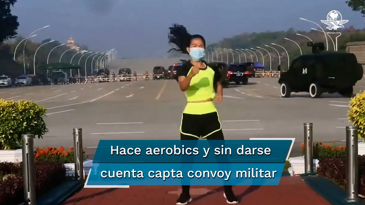 Se viraliza video de mujer haciendo ejercicio durante golpe de Estado en Birmania