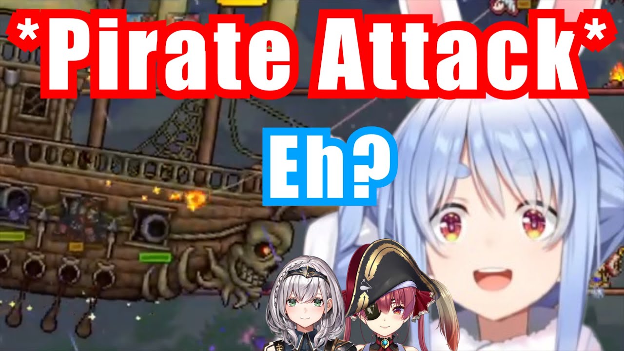Pekora, Marine, Noel Fight Wall Of Flesh And Pirate Ship Bosses【Hololive/Usada Pekora/Terraria】