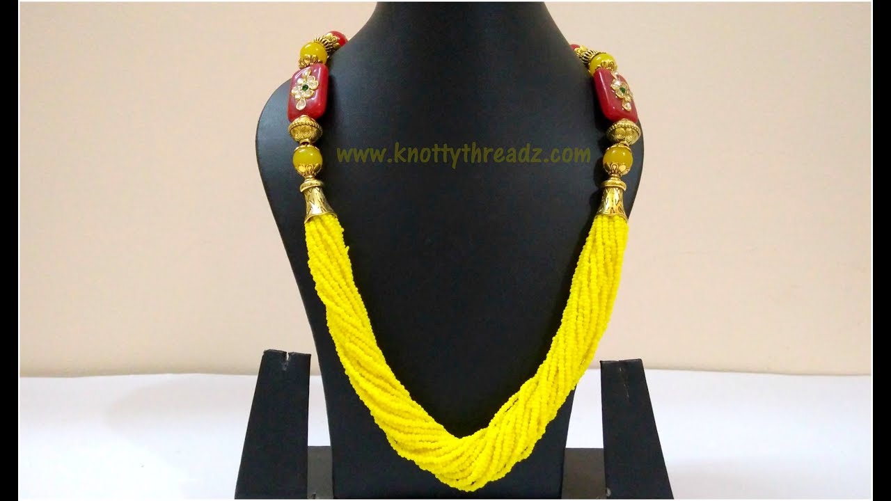 Making Of Designer Necklace Using Seed Beads | Meenakari Necklace Tutorial | www.knottythreadz.com