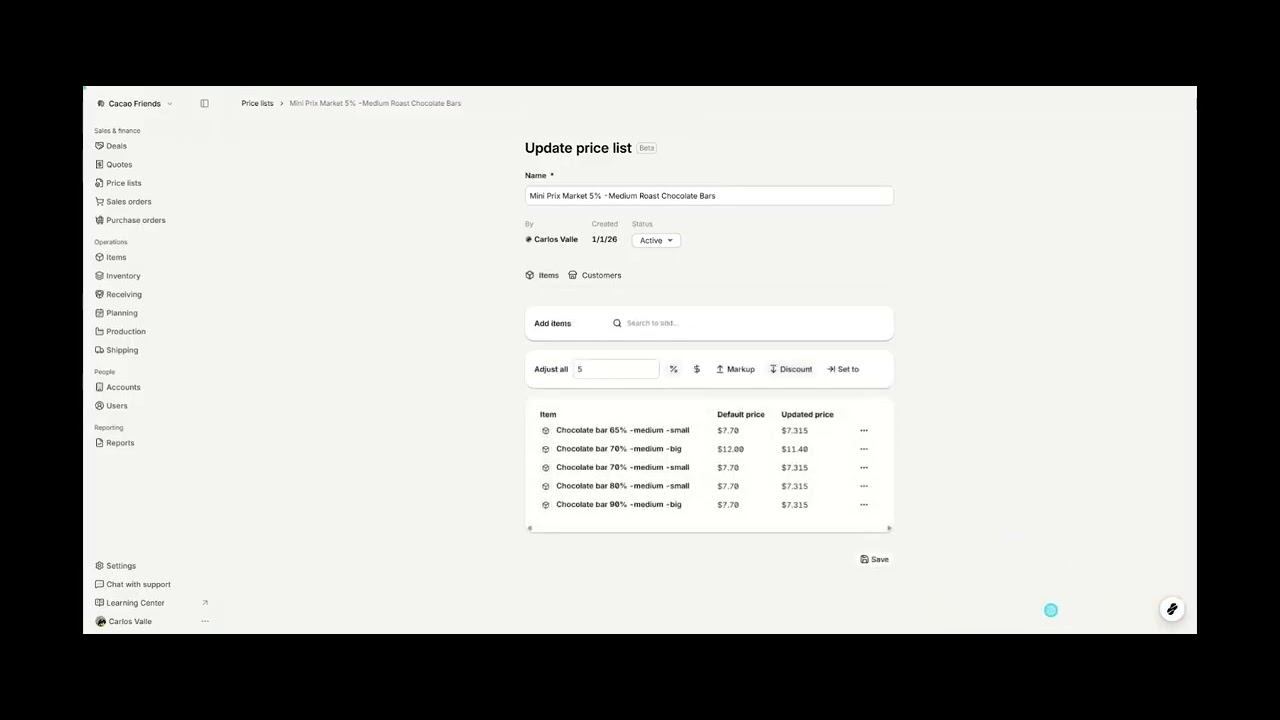 Creating, Managing & Applying Price List