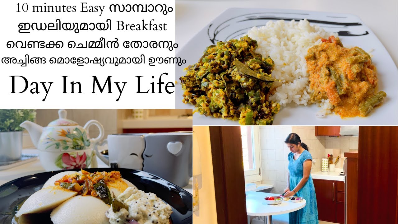 Day In My Life|10 minutes Easy സാമ്പാർ|വെണ്ടക്ക ചെമ്മീൻ തോരനും അച്ചിങ്ങ മൊളോഷ്യവുമായി ഊണും