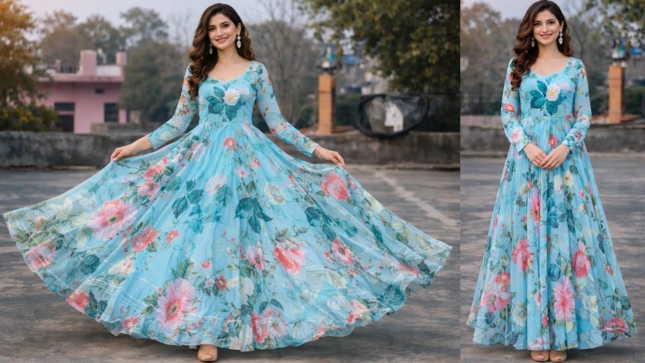 Organza Anarkali Dress Cutting And stitching | Anarkali Kurti Cutting | Anarkali Frock | Long Frock 