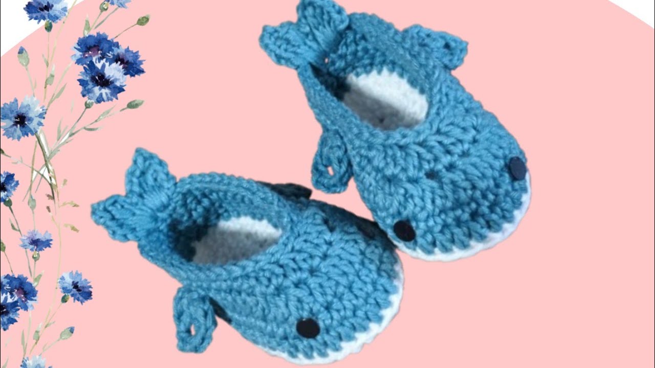 Sapatinho de crochê para bebê (tubarão)