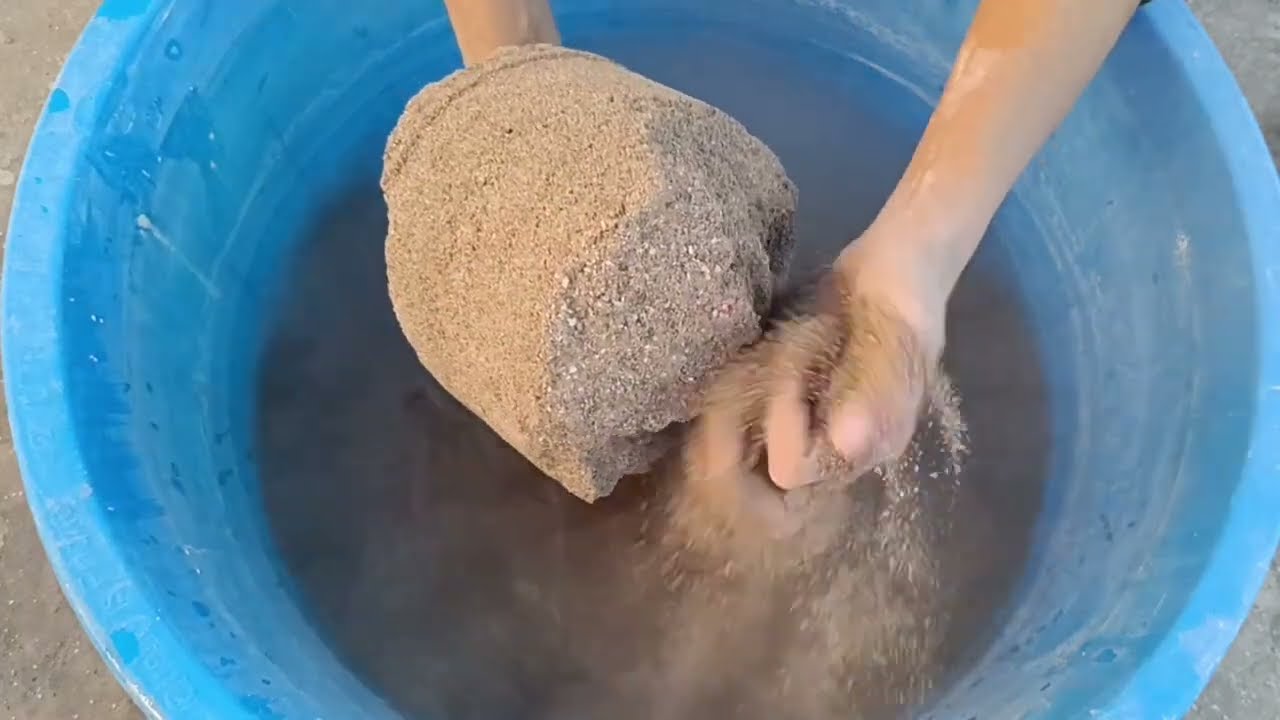 Huge buckets of colourful grainy texture crumbling and dipping in lots of water #asmr