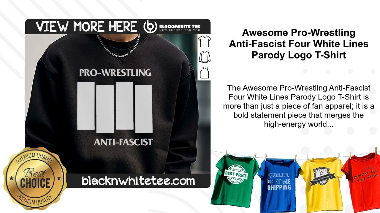 Awesome Pro-Wrestling Anti-Fascist Four White Lines Parody Logo T-Shirt