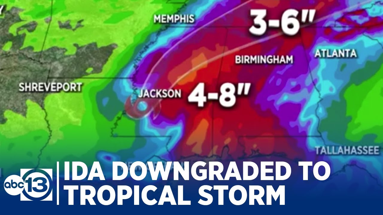Ida downgraded to tropical storm as system moves north