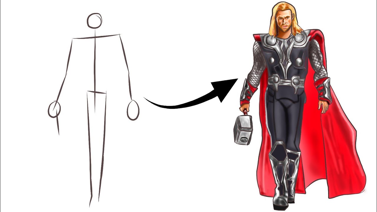 How To Draw Thor From a Stick Man | Easy Step by Step