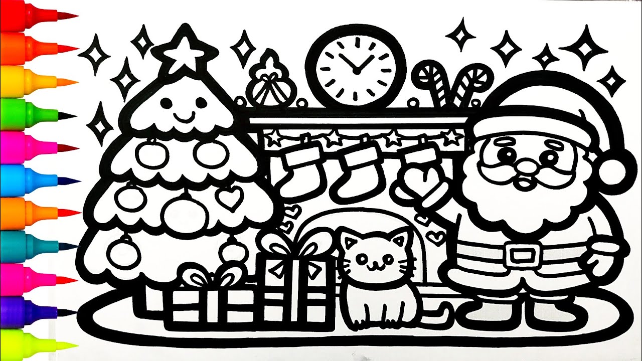 How To Draw A Cozy Christmas Scene – Tree, Fireplace & Santa Step by Step | Christmas Drawings 🎄🧑‍🎄🔥