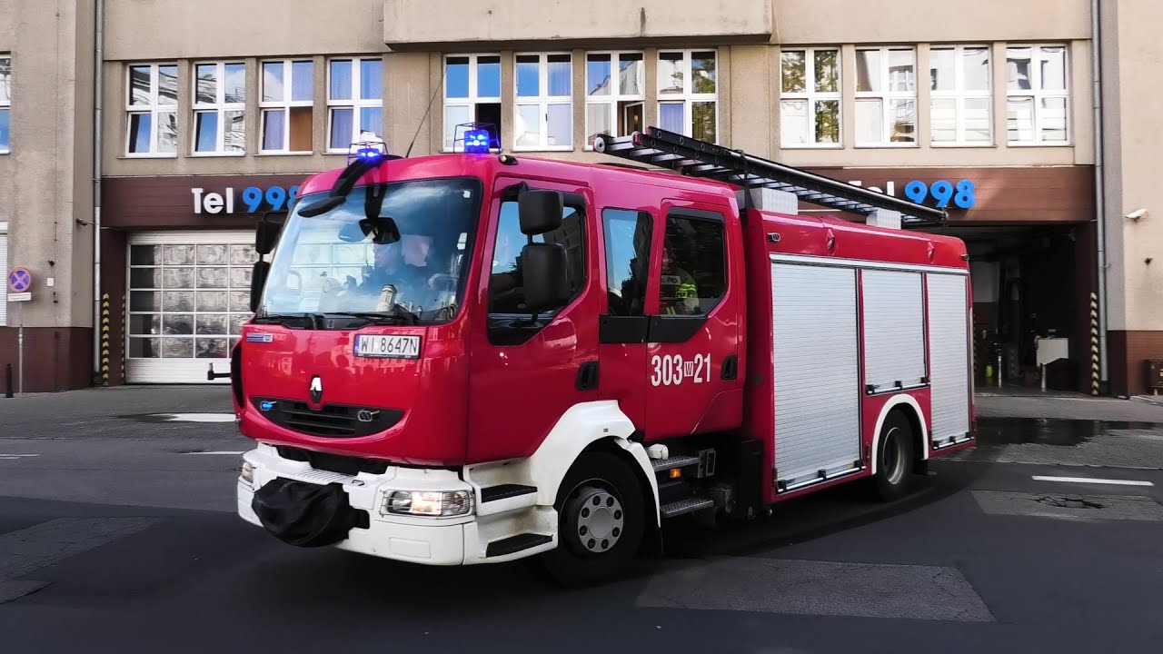 [Trąby] Wyjazd alarmowy 303[W]21 GBA Renault Midlum z JRG 3 Warszawa
