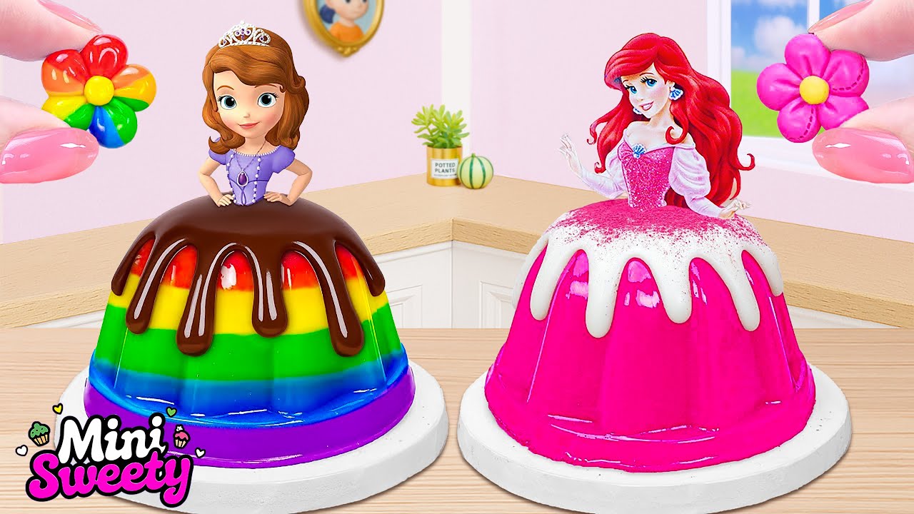El Pastel Gelatina de Princesa M&aacute;s Adorable 🌈 Elaboraci&oacute;n un Dulce Mini Pastel Arco&iacute;ris de Princesa