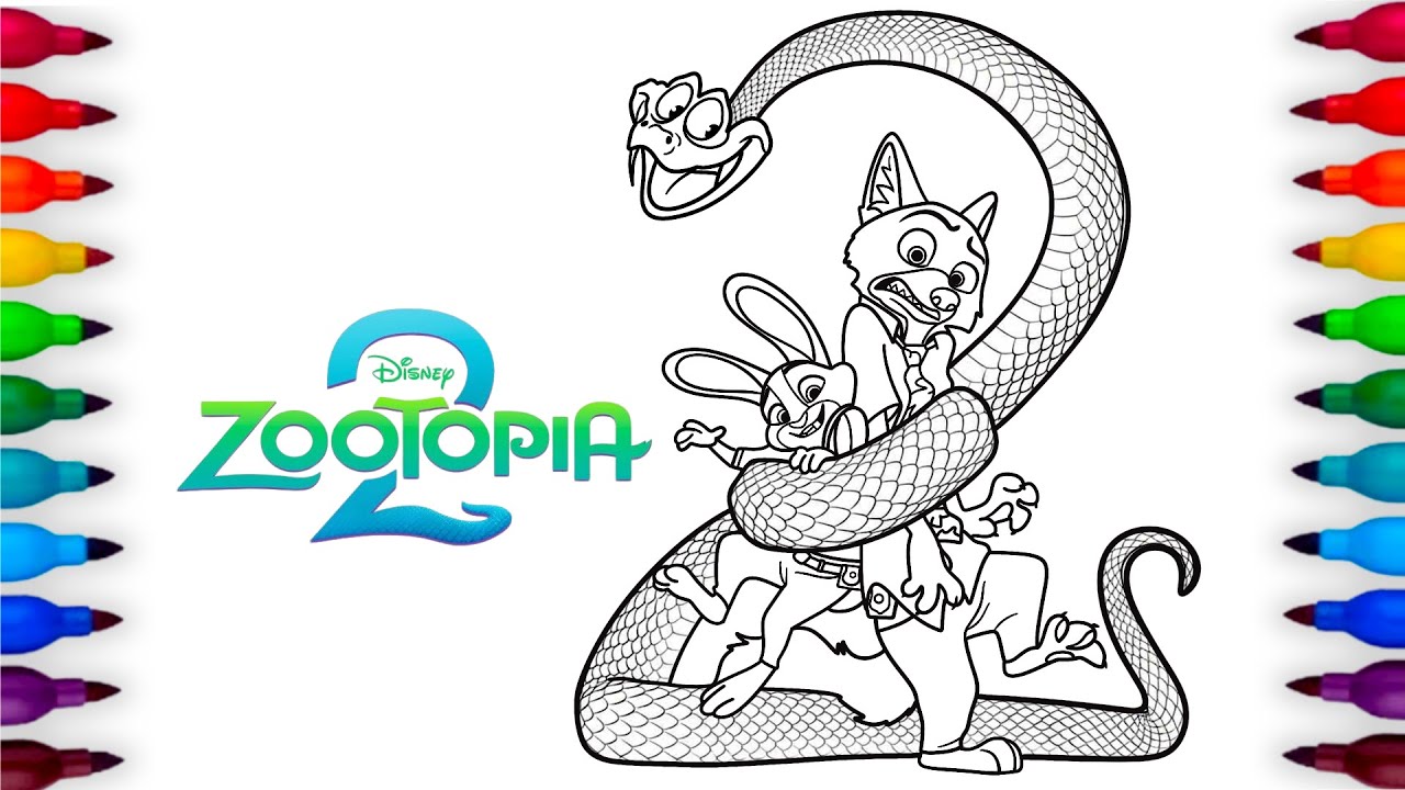 Раскраски по мультфильму «Зверополис 2» от Disney / Как раскрасить персонажей: Гари Де'Снейк, Ник...