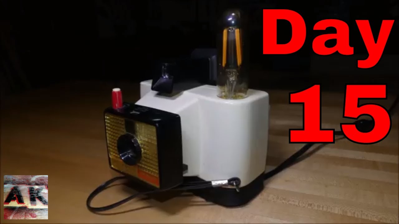 Day 15 of 30 DIY Upcycled Polaroid Camera Turned Into a Table Lamp Using a Vintage Looking LED Bulb