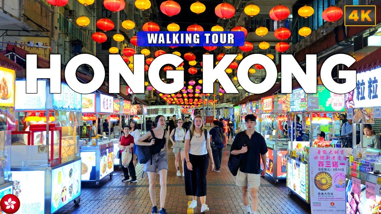 Temple Street, HONG KONG - Street Foods and Shopping, Night Market Area 4K Waking Tour