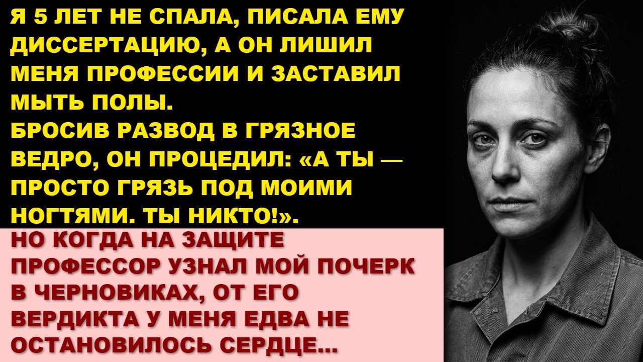 5 лет я писала мужу диссертацию, а он сделал меня уборщицей. Но на защите профессор…