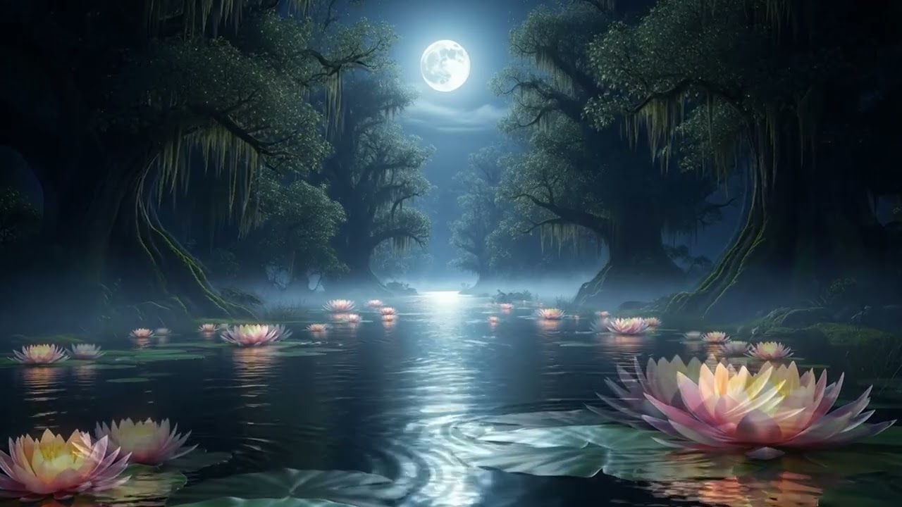 Moonlit Forest Lake 🌸  Deep Sleep Music, Relaxing Night Ambience & Meditation Sounds 4K