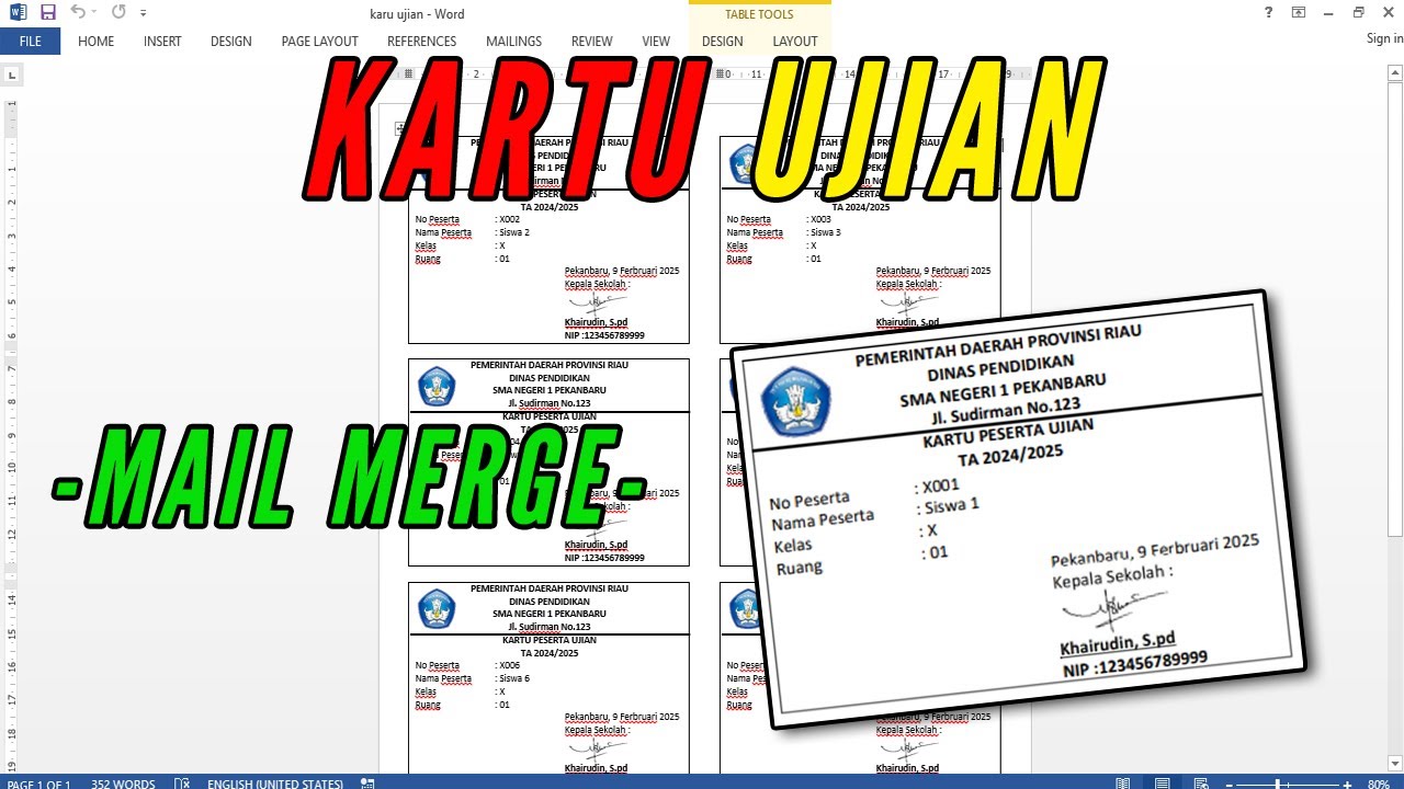 Cara Membuat Kartu Ujian dengan Mail Merge di Ms Word | Tutorial Ms Word