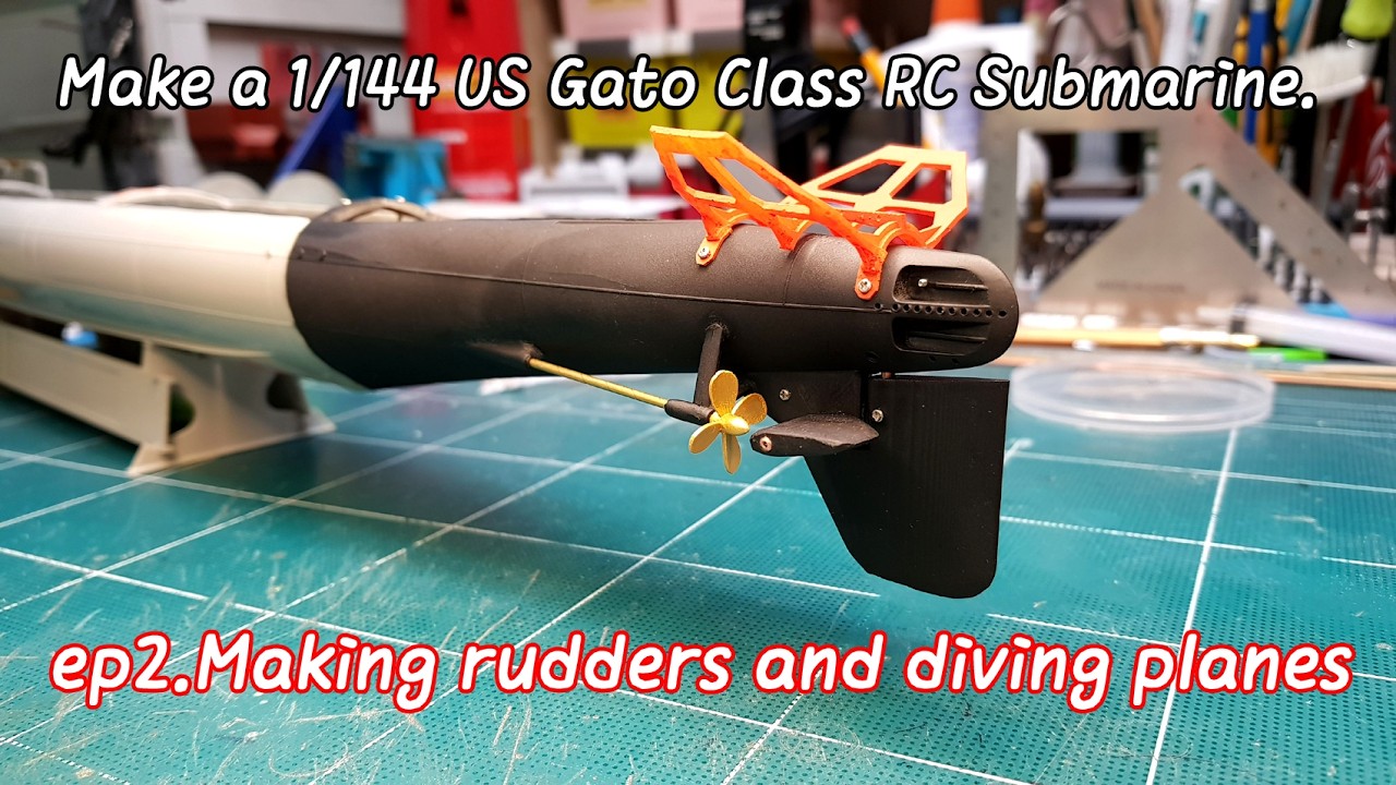 Make a 1/144 US Gato Class RC Submarine  ep2. Making rudders and diving planes.