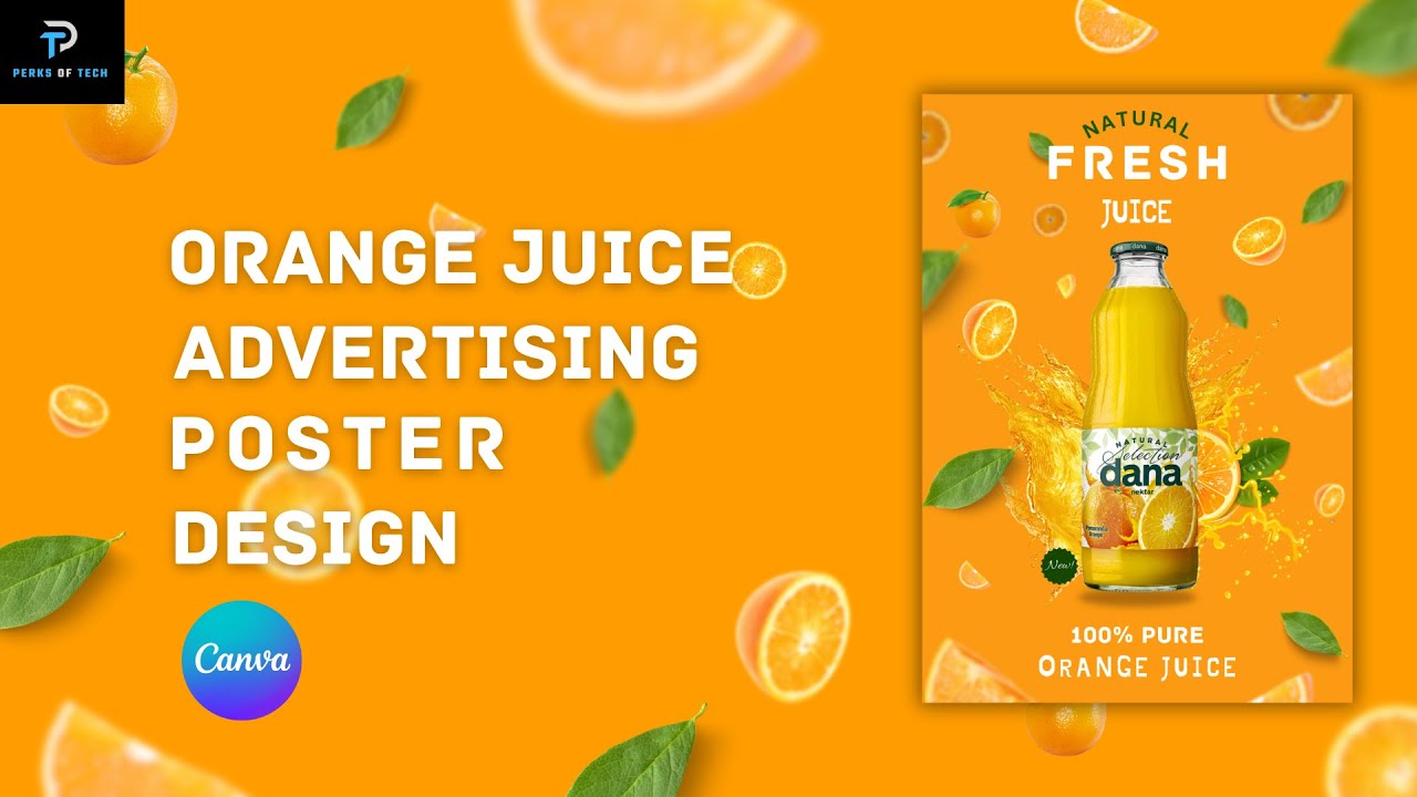 Canva Tutorial - Orange Juice Advertising Poster Designe | Product Advertisement | Juice Poster