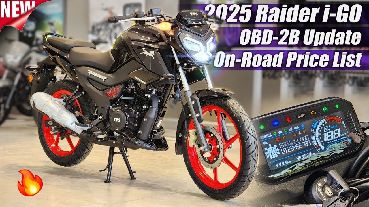 2025 TVS Raider iGO Black OBD2B Update | On Road Price List | Mileage | Features