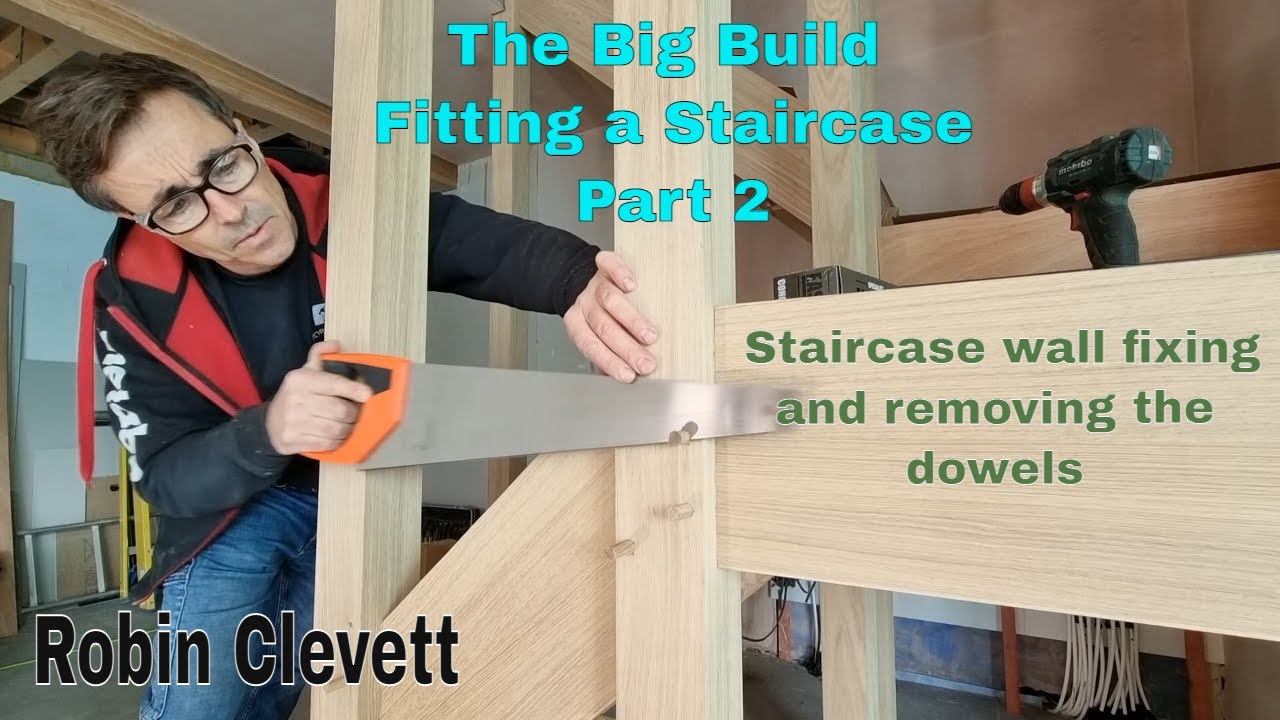 Staircase part 2. Wall fixing and dowel trimming.