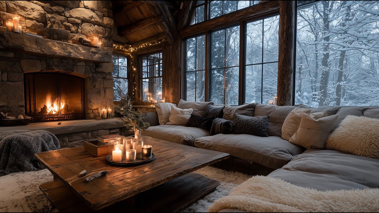 Cozy Fireplace Ambience 🔥 Crackling Fire + Winter Night Snowfall ❄️ | NO MUSIC | 10 HOURS