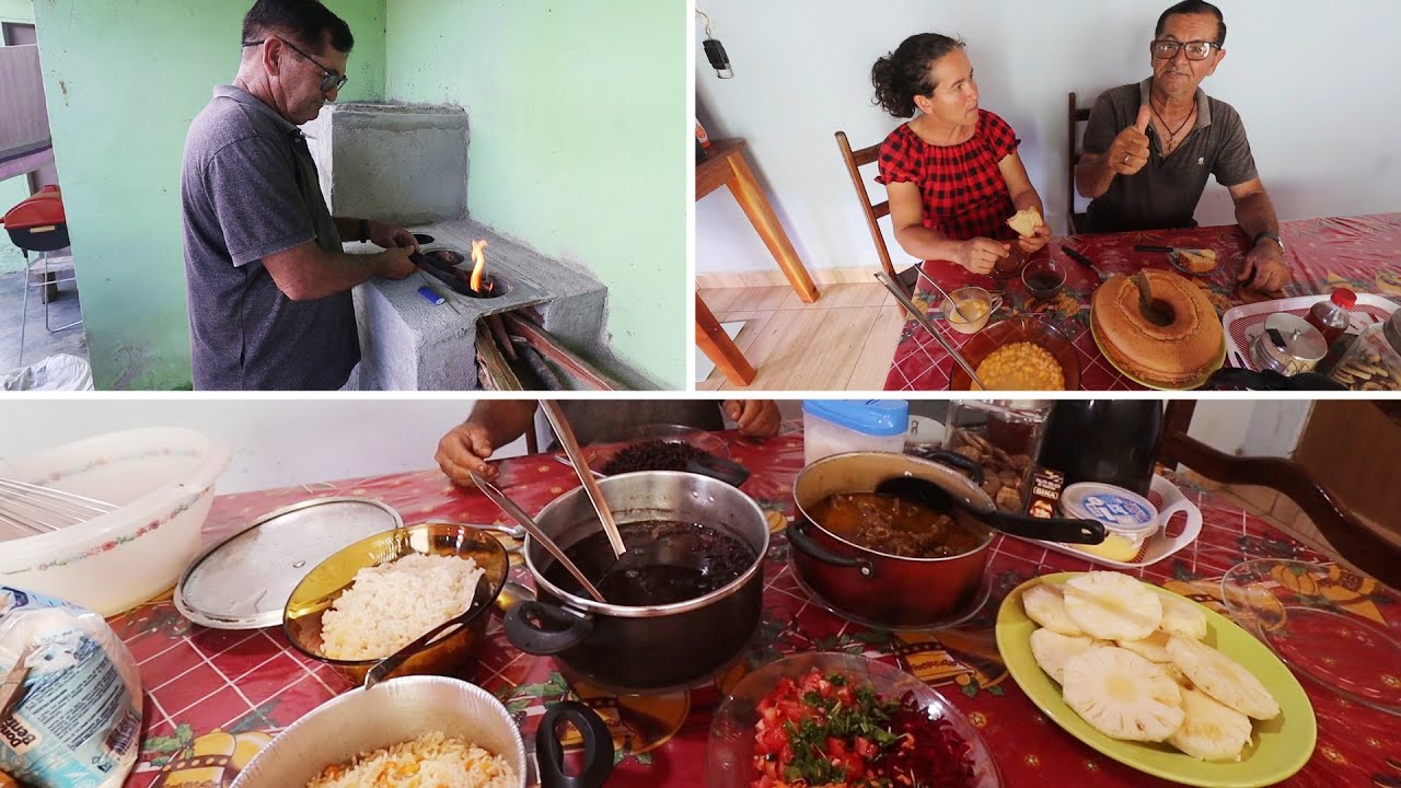 FAZENDO O ALMOÇO E UM BOLO NO FOGÃO A LENHA (INAUGURAÇÃO)