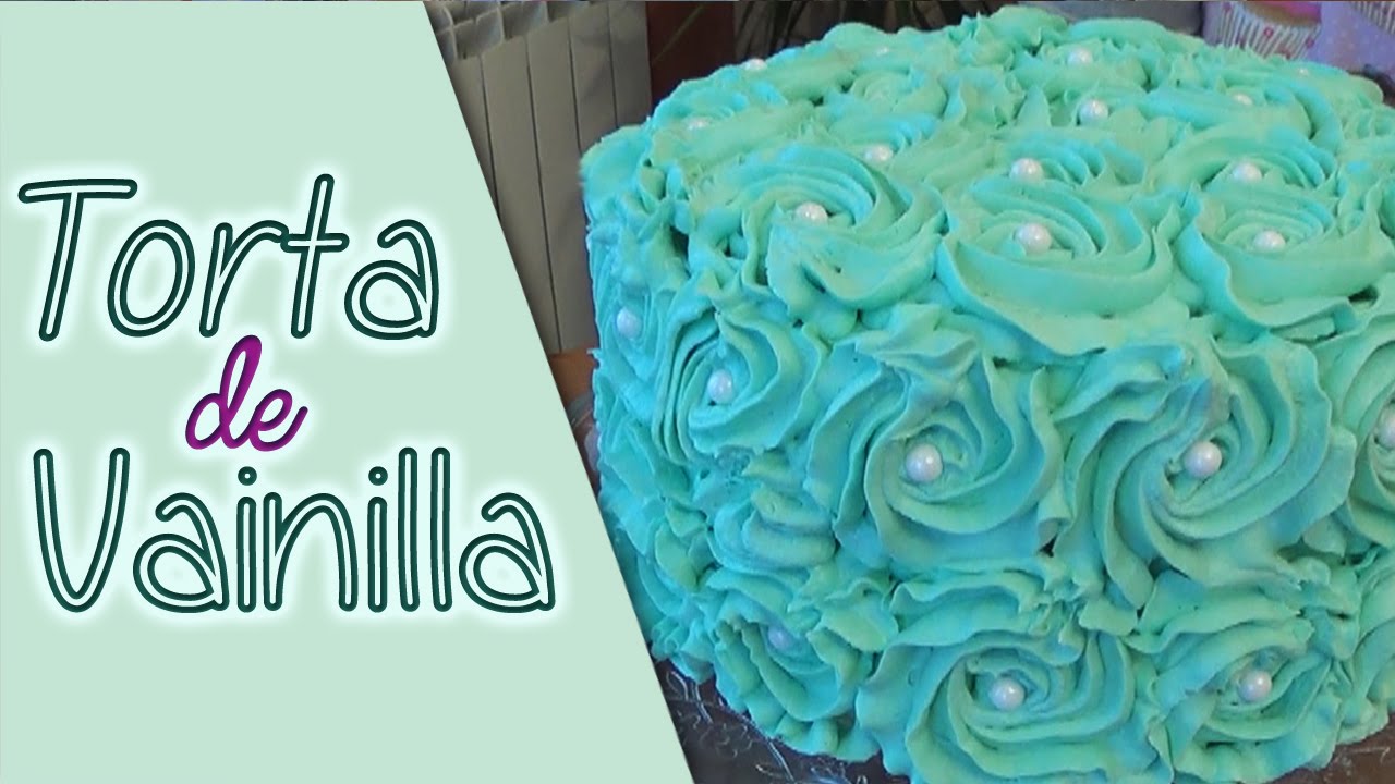 Tarta de vainilla decorada con rosas de color verde