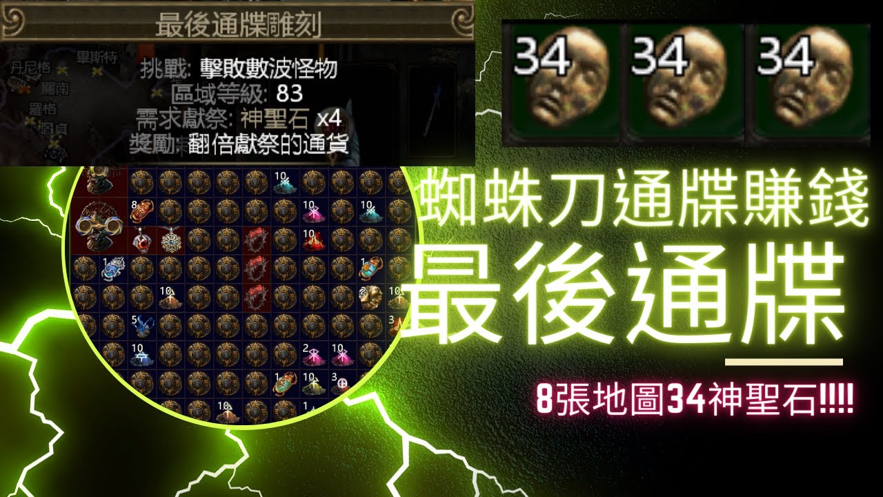 【POE3.24】蜘蛛刀賺錢，最後通牒，與圖天賦與技巧，八張圖34D，