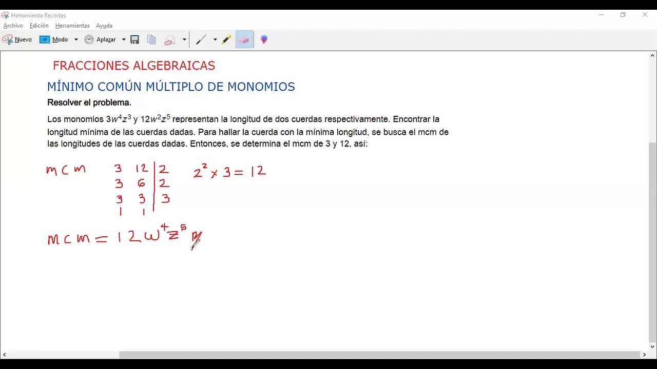 😎M&iacute;nimo Com&uacute;n M&uacute;ltiplo De Monomios (M.C.M) ⏩ Fracciones Algebraicas  📝&Aacute;lgebra 8&deg; 🔺Ejemplo 1✔️