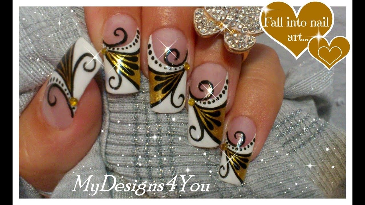 Gold Nail Art Tutorial | Design for Long Diva Nails ♥ Золотой Дизайн Ногтей