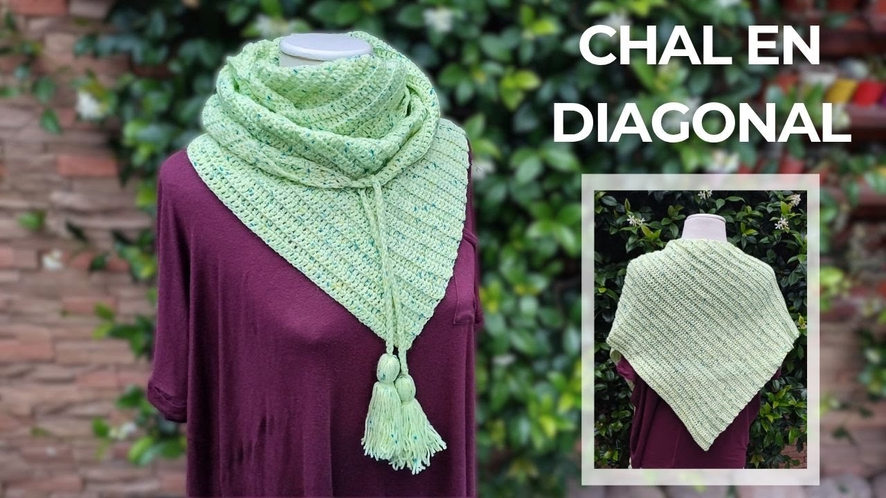 Cómo tejer un chal a crochet en diagonal – Con borlas y cordones para atar