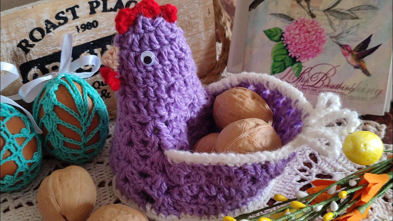 ПАСХАЛЬНАЯ КУРОЧКА -КОРЗИНКА КРЮЧКОМ МК /EASTER BASKET WITH CHICKEN, CROCHETED