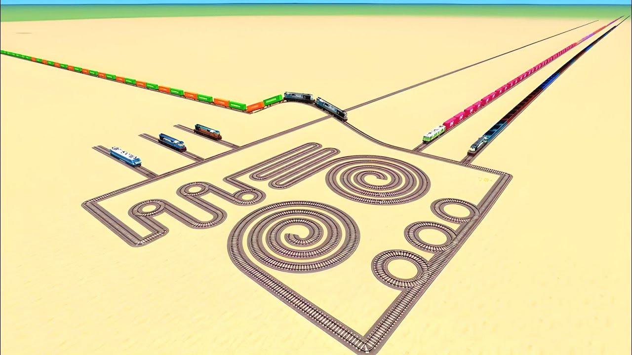 THREE TRAIN CROSSING CIRCLE SNAKE 🤯 TRACKS ZIG ZAG SLIDE TRACK RAILROAD BEANG DRIVE 