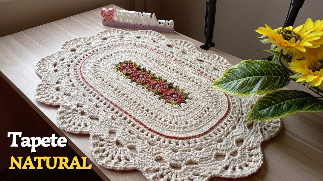 Tapete Natural oval em crochê