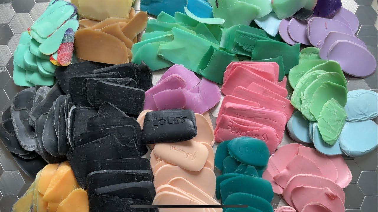 Breaking dried soap scraps of soft soap