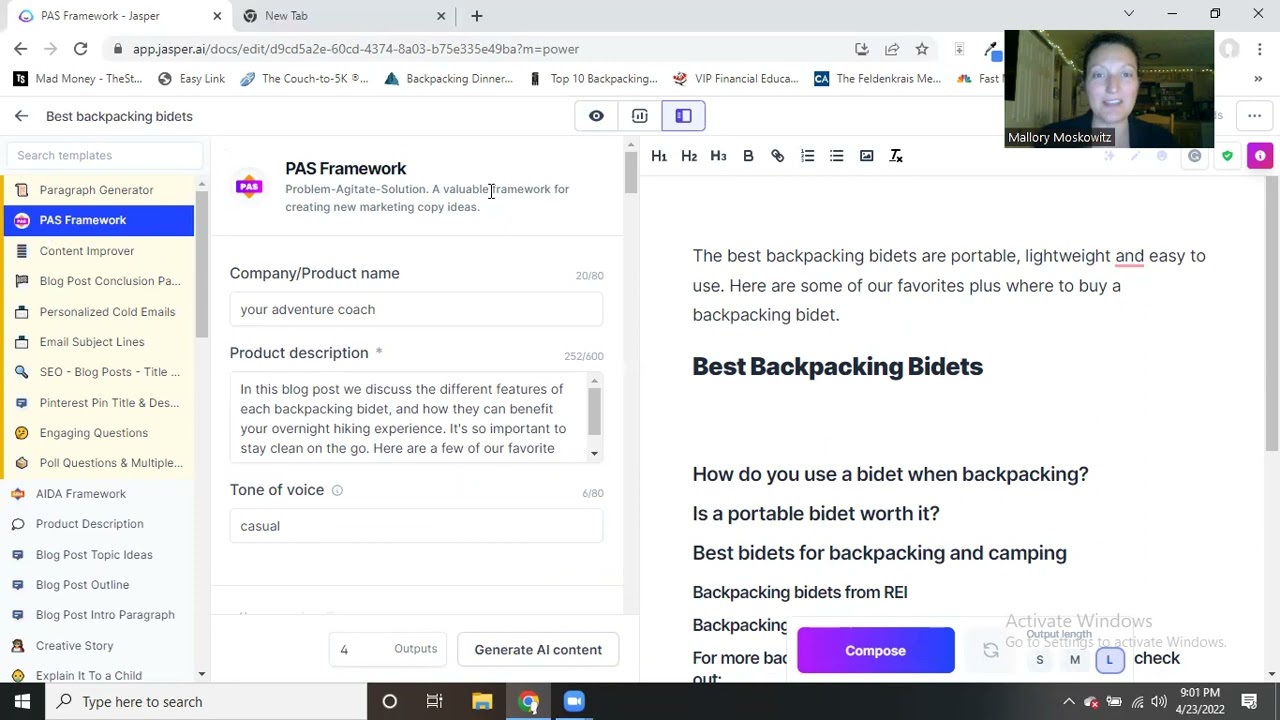 Using Jasper AI to create blog post intros and conclusions