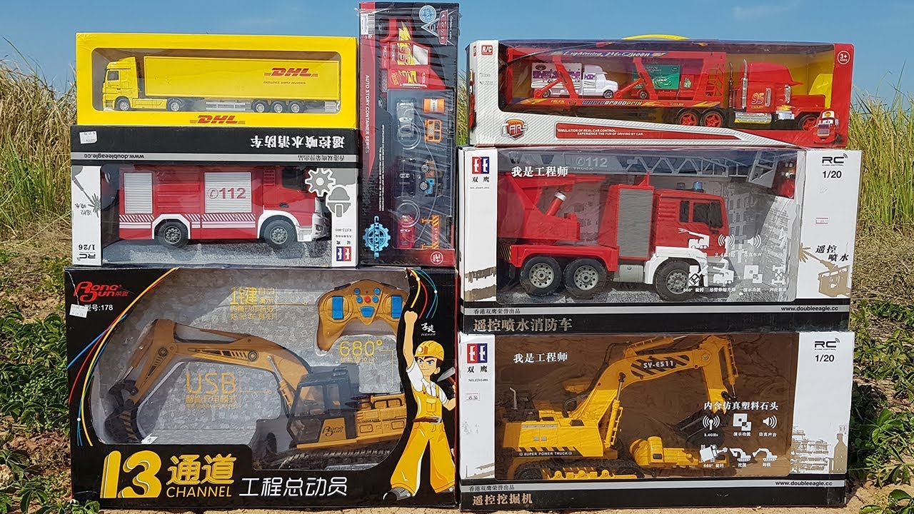 Car For Kids, Toys Review Unboxing Fire Truck Excavator Car Transporter Toys For Children