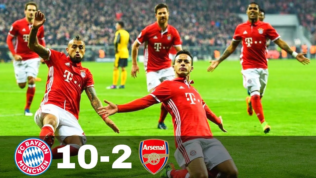 ملخص مباراة بايرن ميونيخ آرسنال 10 2 دور 16 دوري الأبطال 2017 جنون المعلقين HD