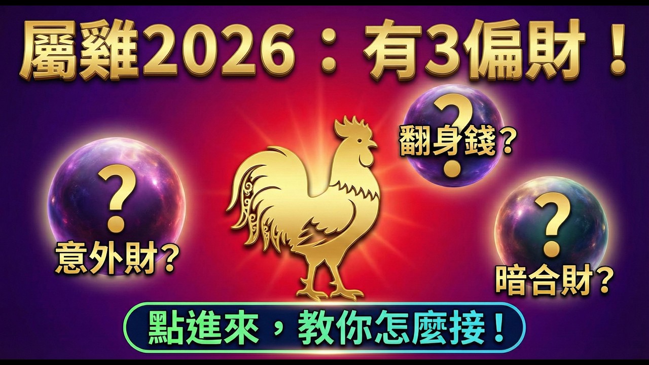 2026屬雞的人想發財？別再死守正財了！這「3種偏財」正盯著你，點進來看怎麼接！#2026生肖雞運勢 #屬雞2026運勢 #偏財運 #生肖雞 #財運 #屬雞 #風水 #丙午年 #改運 #2026馬年