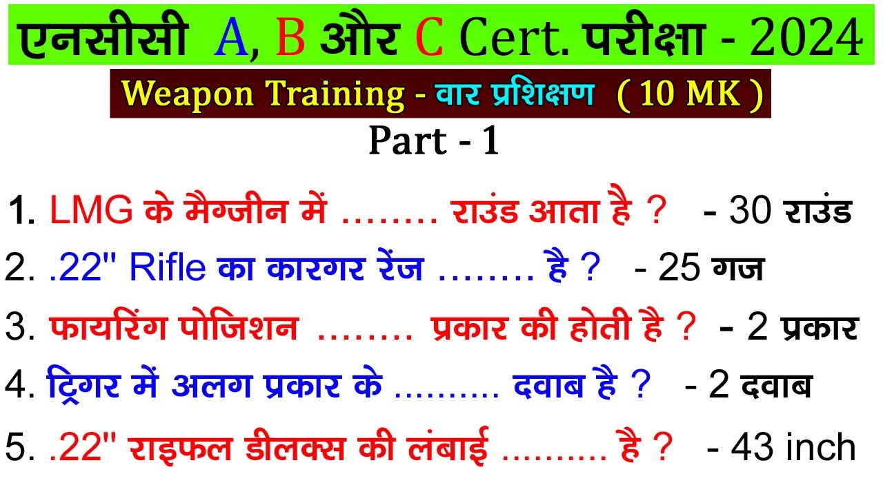 NCC weapon training class 2024 | NCC weapon training in Hindi | NCC weapon training questions | ncc