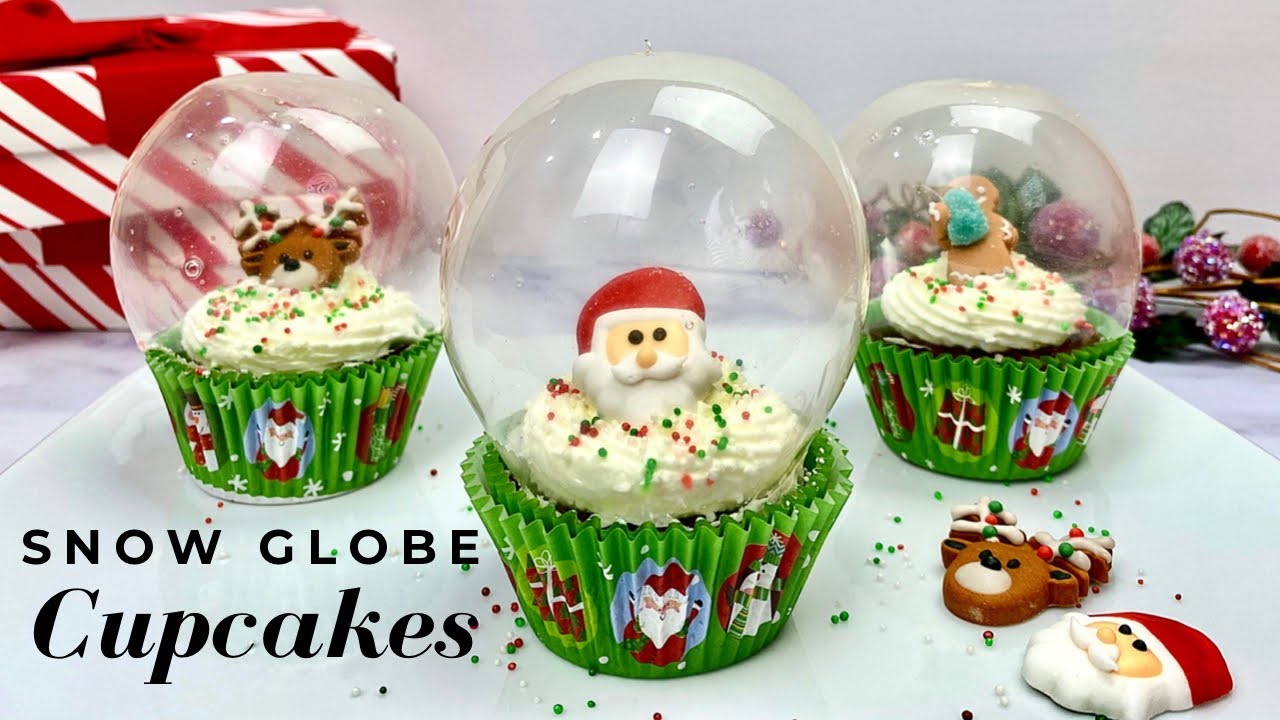 EDIBLE SNOW GLOBE CUPCAKES | Red Velvet Cupcakes with Whipped Cream Cheese Frosting