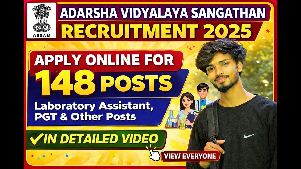 Adarsha Vidyalaya Sangathan 2025 Apply Online for 148 Laboratory Assistant, PGT and Other Posts