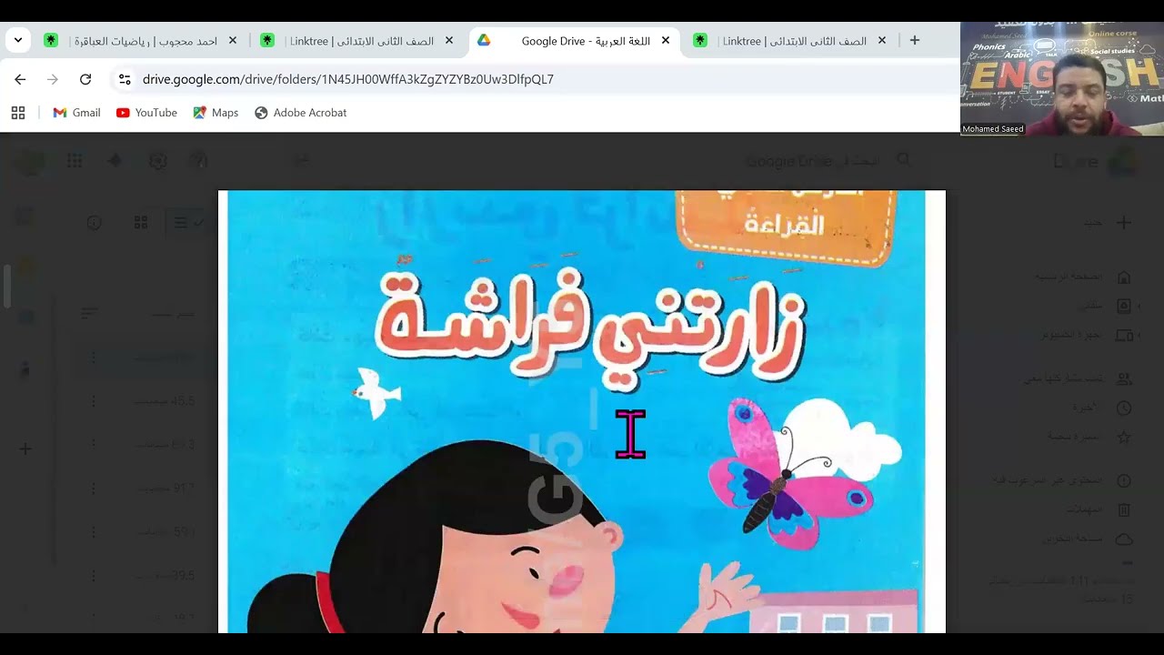 عربي صف تاني ابتدائي ترم تاني زارتني فراشة/ ضمائر الغائب/ التاء المفتوحة والمربوطة/كتابة اللافتة 