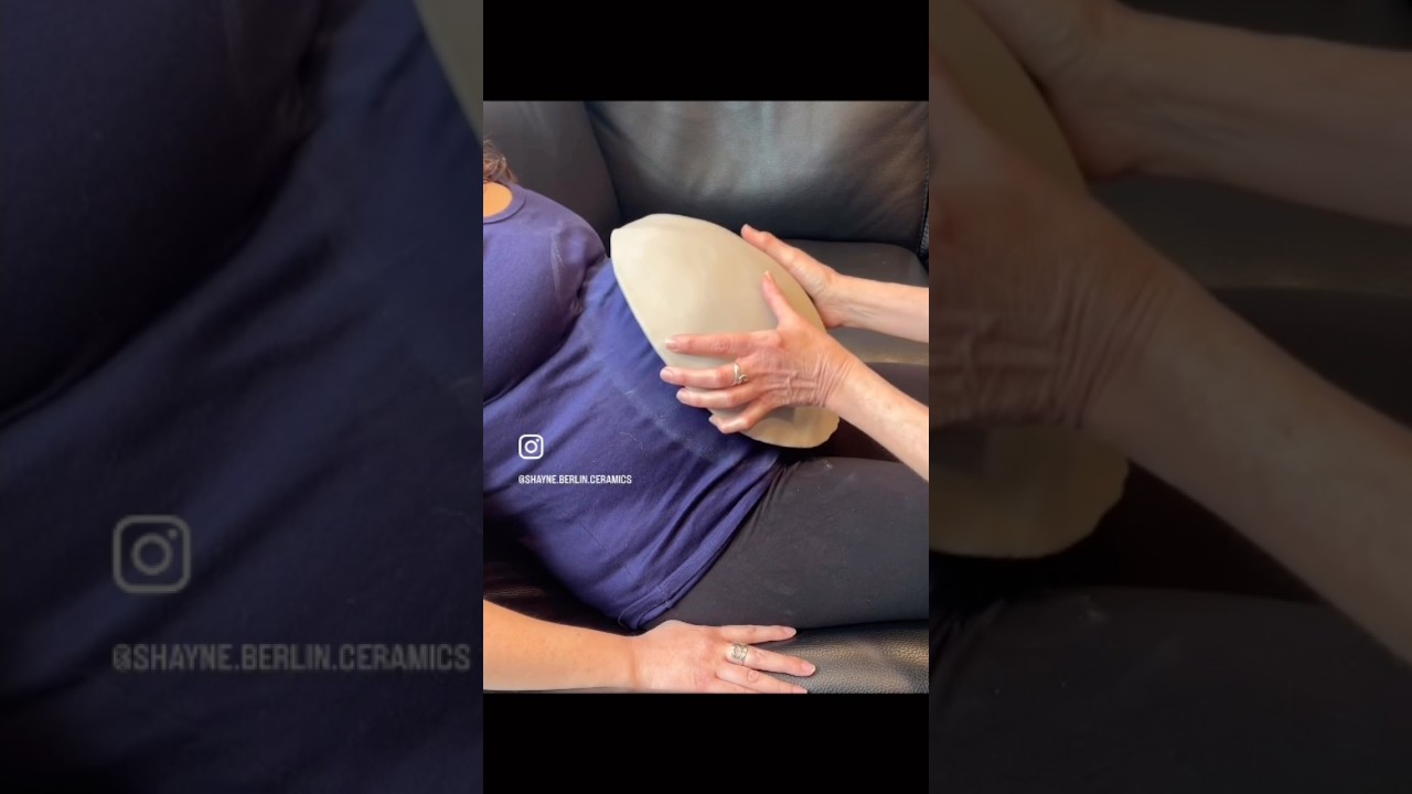 Using my daughter&rsquo;s pregnant belly to make a clay bowl - casting memories ❤️ #bellycasting #clay