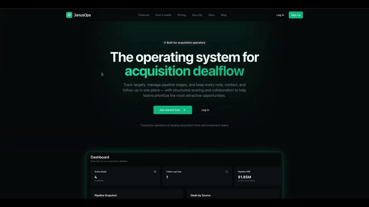 Janus Ops Demo (5 Minutes) | Deal Flow Software for Micro-PE, Search Funds & Solo Acquirers