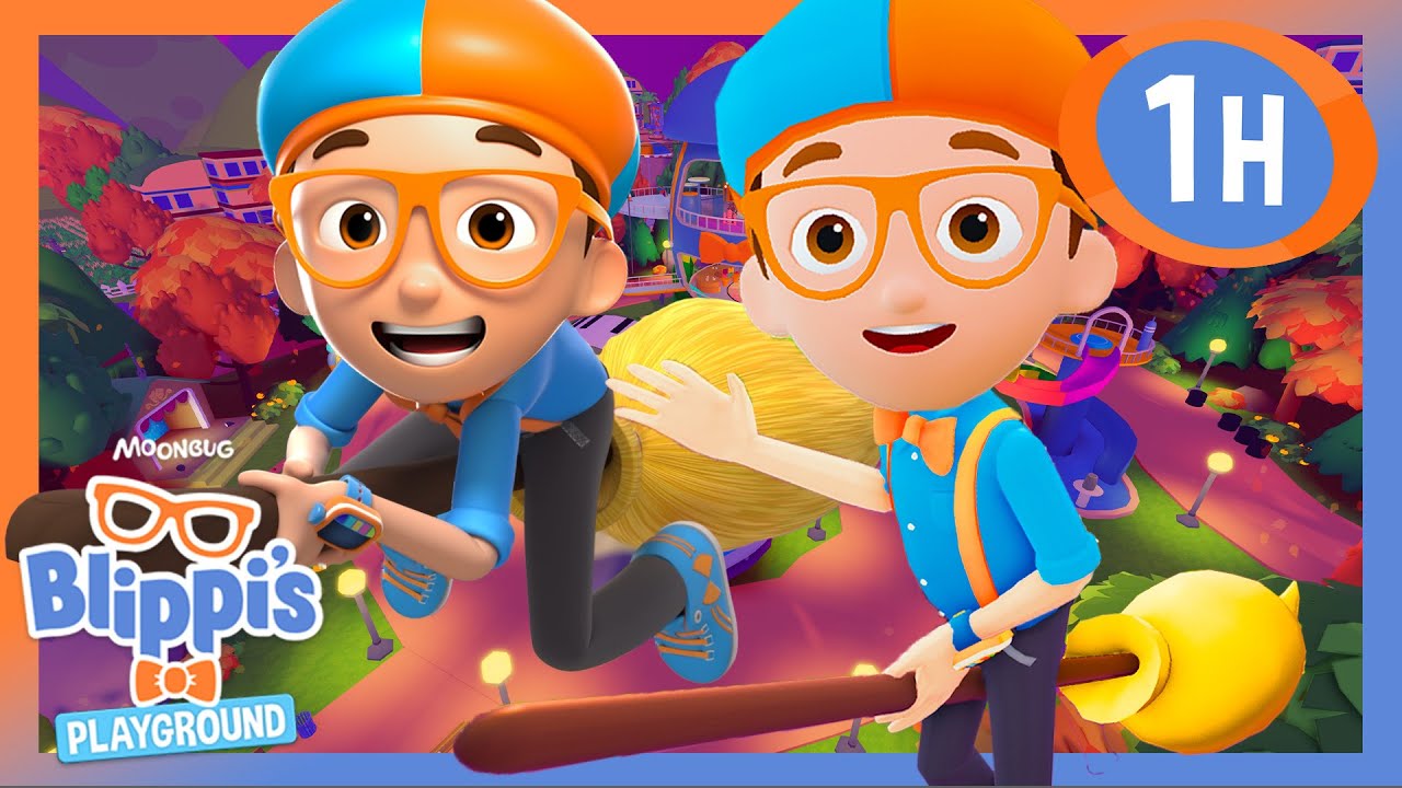 The Blippis Have a Halloween Magic Broom Race! | BEST OF BLIPPI PLAYS ROBLOX!