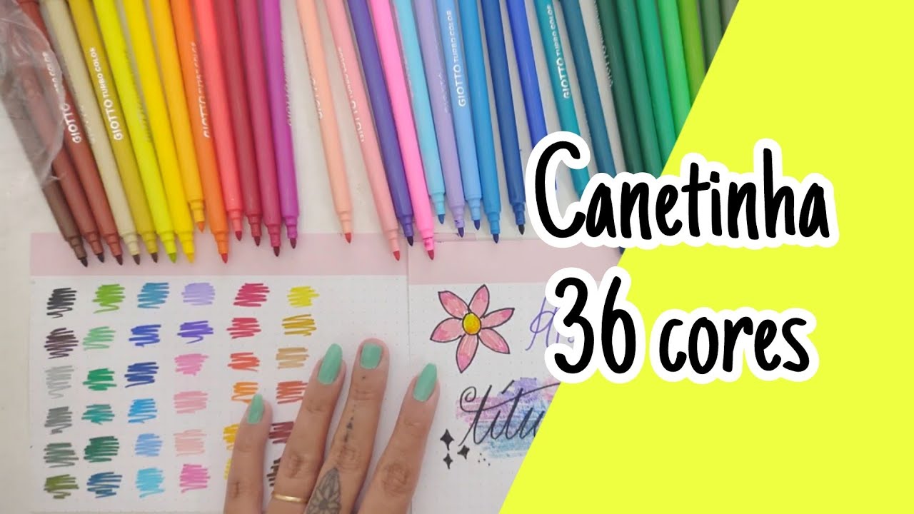 Resenha Caneta hidrográfica Giotto turbo color 36 cores - Review | Testei todas as cores